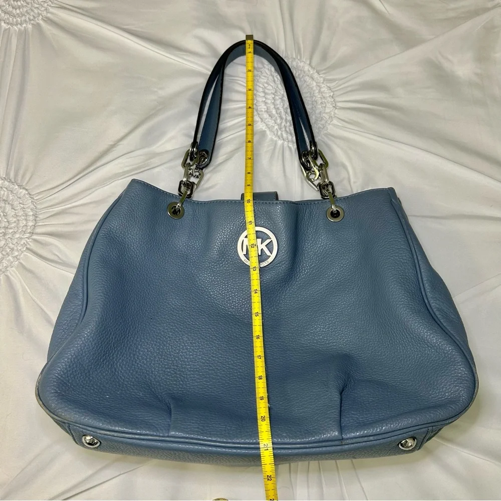 Michael Kors Blue Multi-Compartment Double Strap Shoulder Bag with Chain Accents